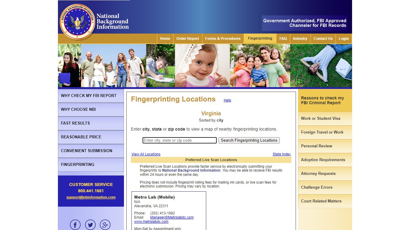 National Background Information - Virginia Fingerprinting Locations